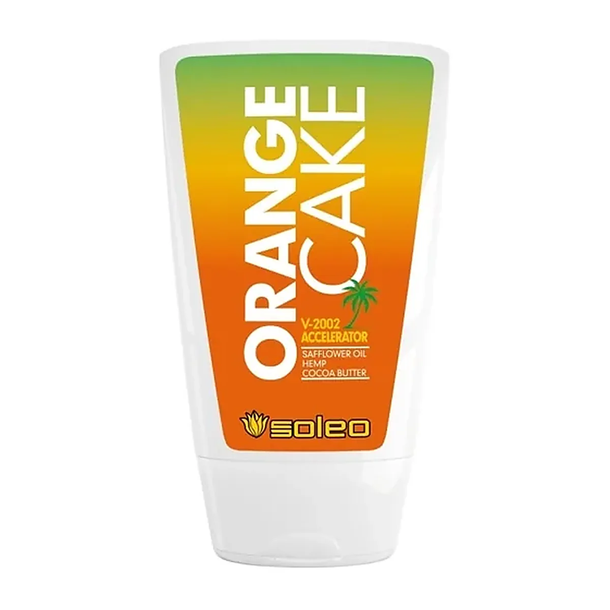 ТУБА Soleo ORANGE CAKE Ускоритель загара c малом Сафлора, экстрактом конопли, маслом какао 150 мл.