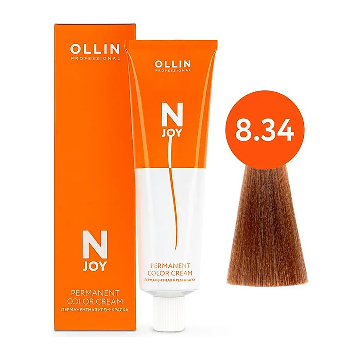OLLIN "N-JOY" 8/34 – светло-русый золотисто-медный, перманентная крем-краска для волос 100мл