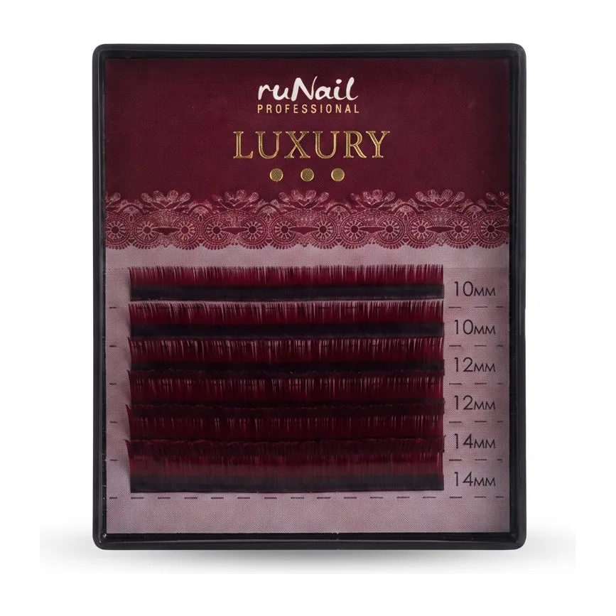 Ресницы для наращивания Luxury, Ø 0,1 мм, Mix C, (№10,12,14), цвет: черно-красный, 6 линий