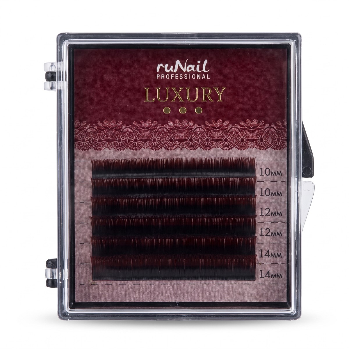 Ресницы для наращивания Luxury, Ø 0,15 мм, Mix C, (№10,12,14), цвет: черно-красный, 6 линий