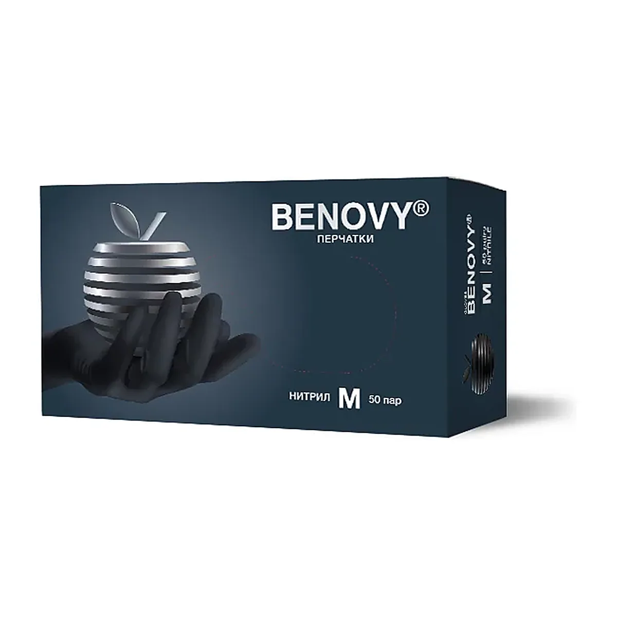 Перчатки нитриловые "M" BENOVY, нестерильные, уп.100 шт. (50 пар) ЧЕРНЫЕ