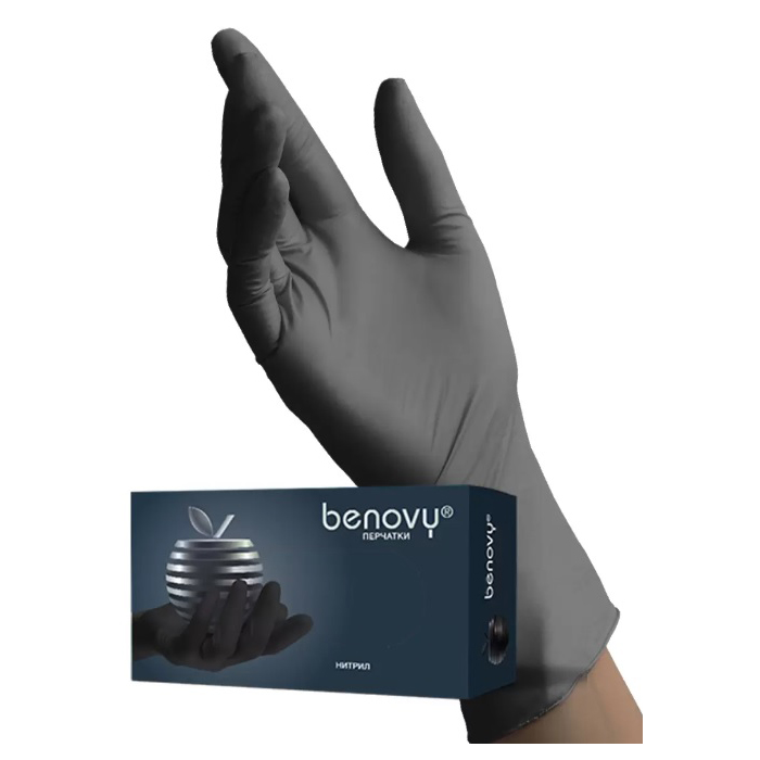 Перчатки нитриловые "XS" BENOVY нестерильные уп. 100 шт (50 пар) ЧЕРНЫЕ  Салоны