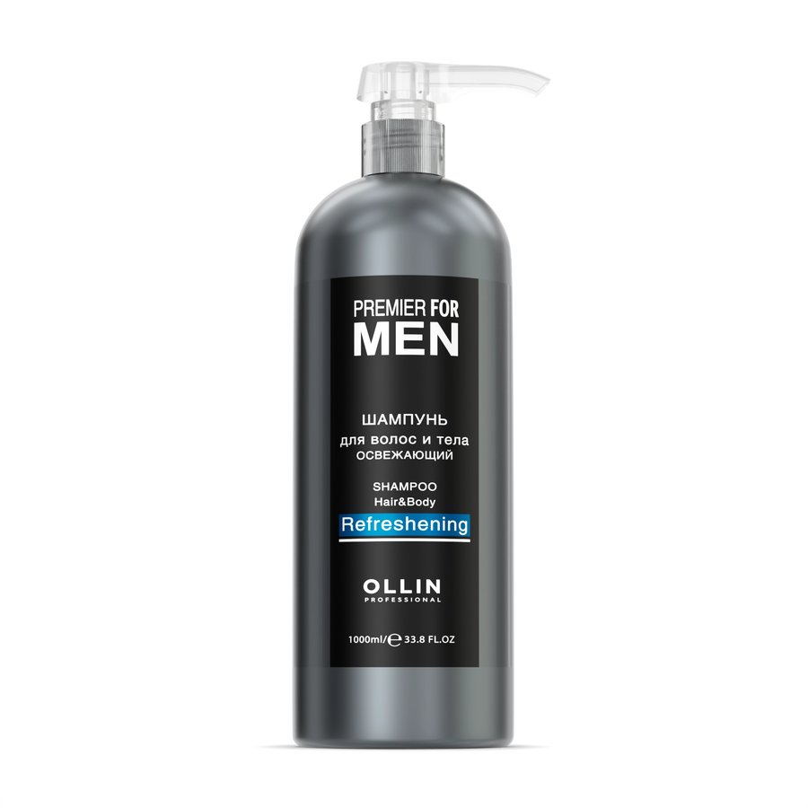 OLLIN PREMIER FOR MEN Шампунь для волос и тела освежающий 1000мл/ Shampoo Hair&Body Refreshening