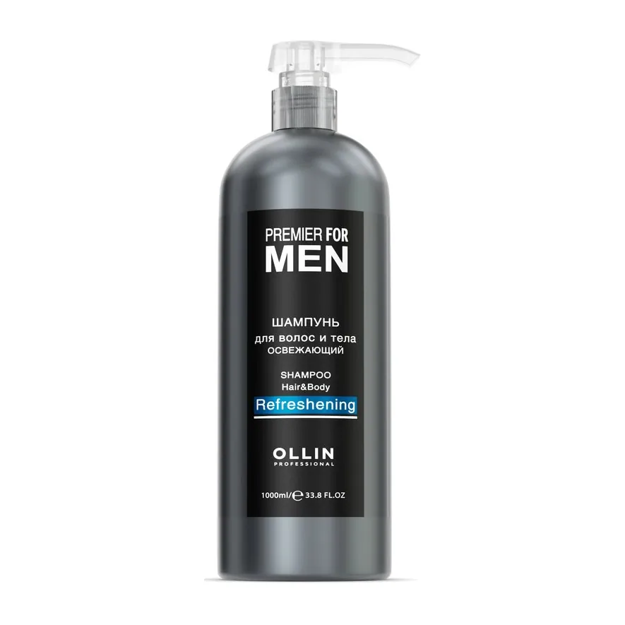 OLLIN PREMIER FOR MEN Шампунь для волос и тела освежающий 1000мл/ Shampoo Hair&Body Refreshening