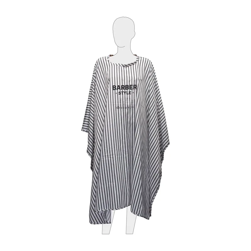 Пеньюар для стрижки DEWAL "BARBER STYLE" , полиэстер, полоска 146х150 см, на крючках AA01BS