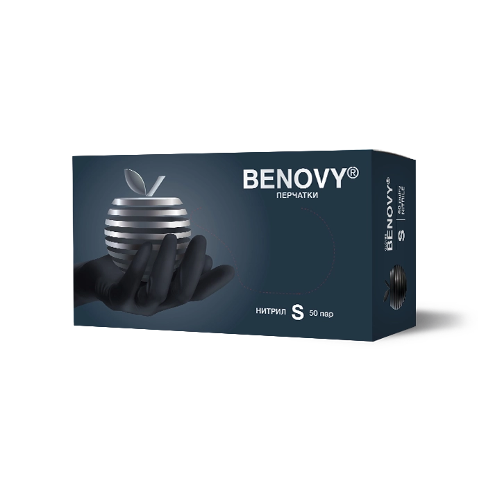 Перчатки нитриловые "S" BENOVY нестерильные уп. 100 шт (50 пар) ЧЕРНЫЕ  Салоны