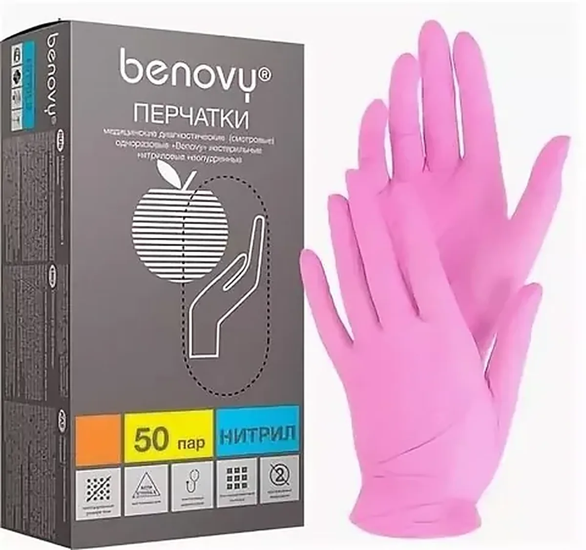 Перчатки нитриловые "XS" BENOVY нестерильные уп. 100 шт (50 пар) РОЗОВЫЕ Салоны