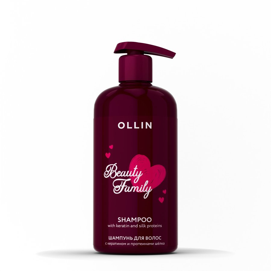 OLLIN BEAUTY FAMILY Шампунь для волос с кератином и протеинами шёлка 500мл  САЛОНЫ